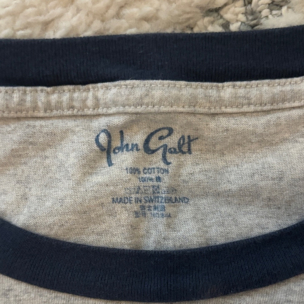 Brandy Melville Gray Tee with Navy Trim - Picture 2 of 3
